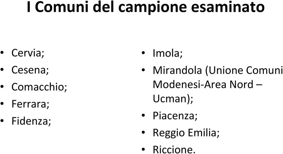 Imola; Mirandola (Unione Comuni Modenesi