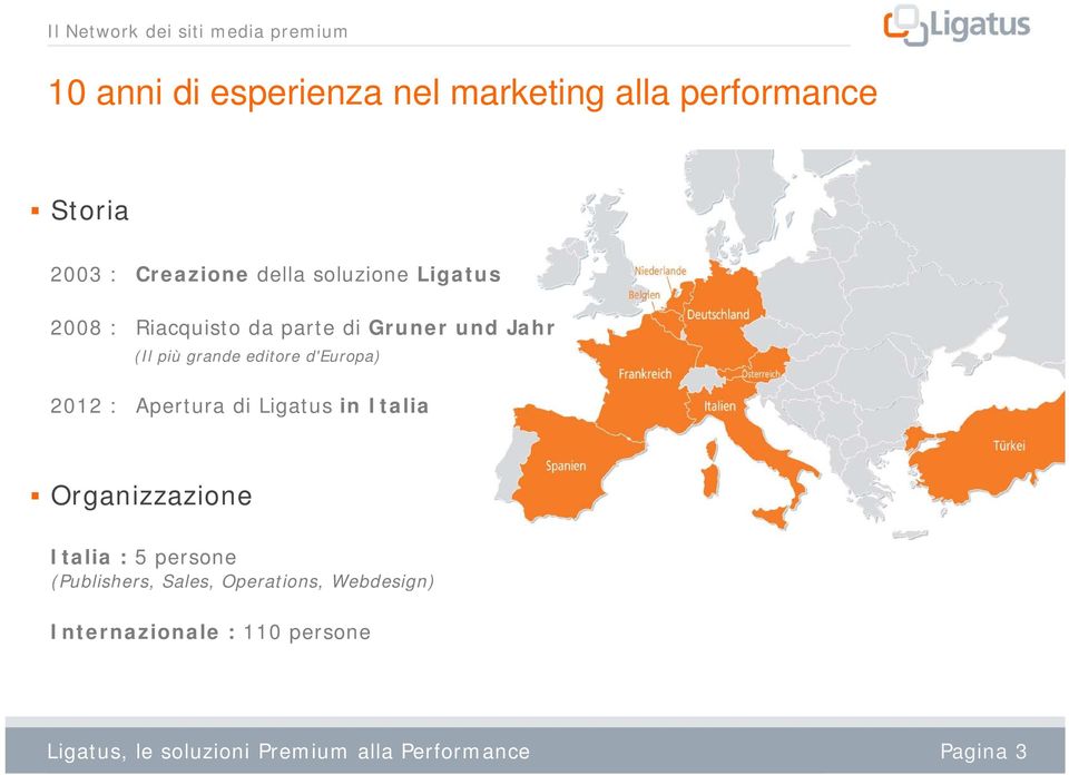 d'europa) 2012 : Apertura di Ligatus in Italia Organizzazione Italia : 5 persone (Publishers, Sales,