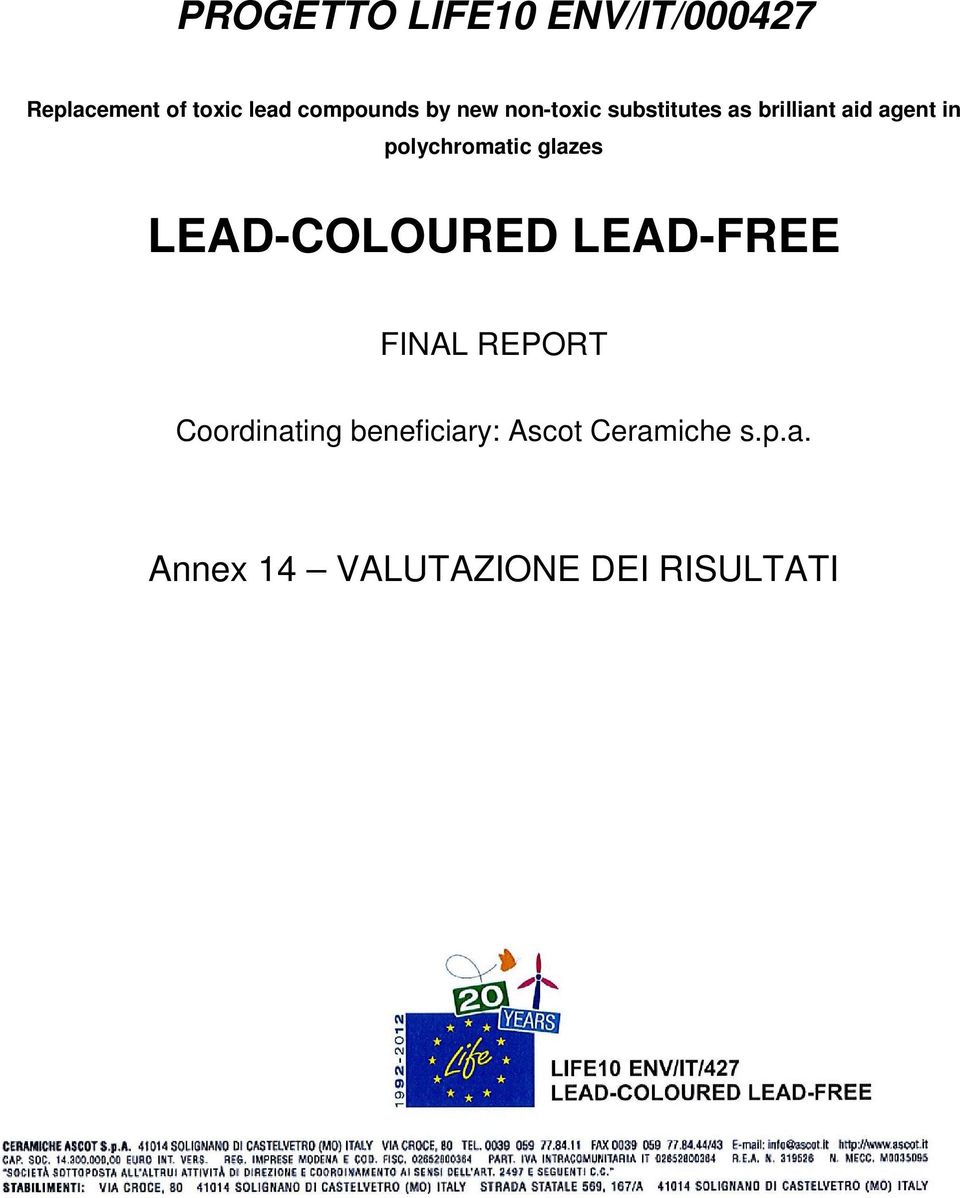 polychromatic glazes LEAD-COLOURED LEAD-FREE FINAL REPORT