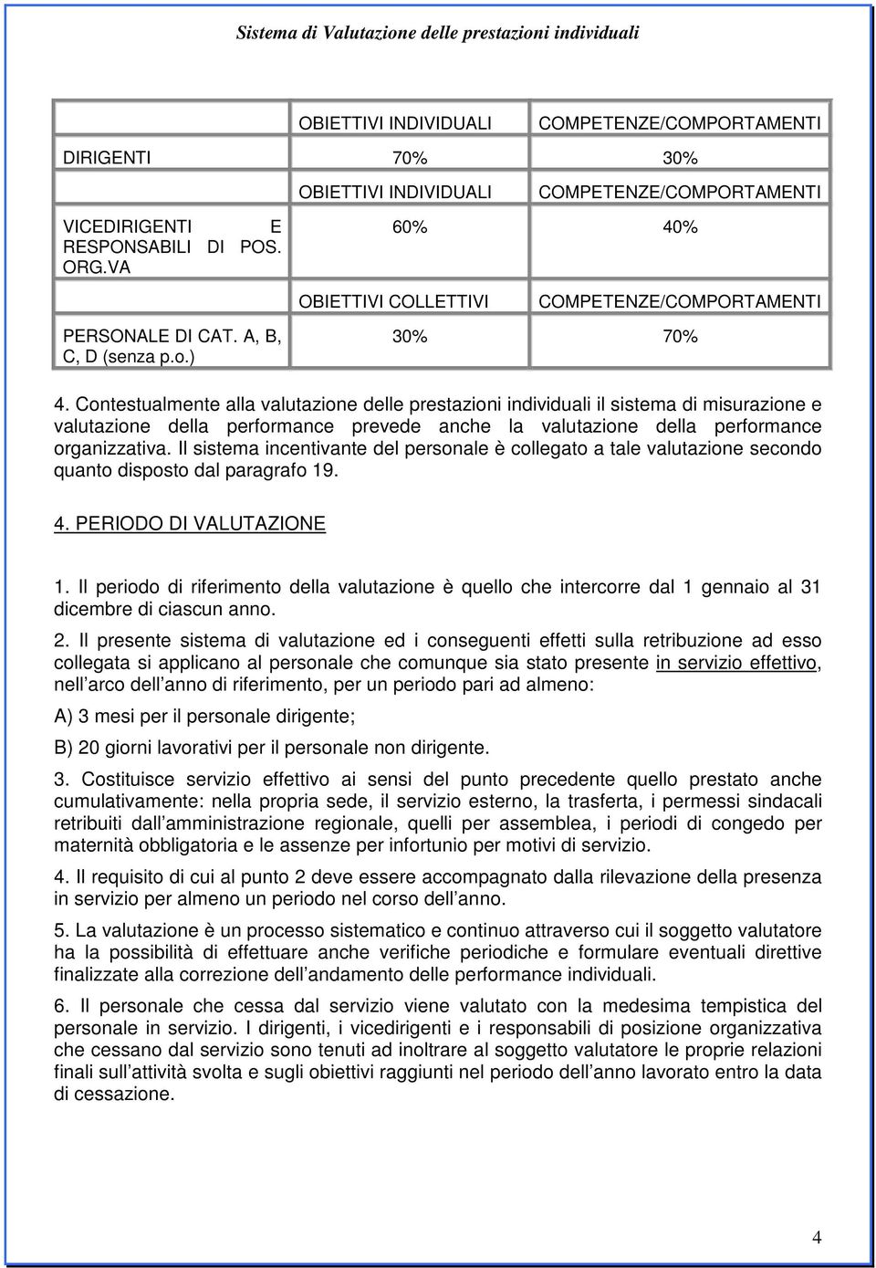 Contestualmente alla valutazione delle prestazioni individuali il sistema di misurazione e valutazione della performance prevede anche la valutazione della performance organizzativa.