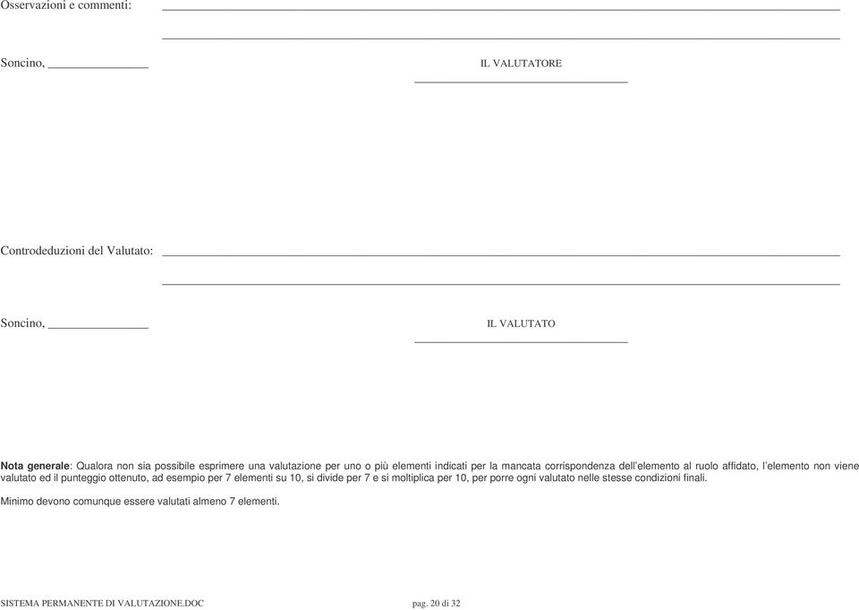 elemento non viene valutato ed il punteggio ottenuto, ad esempio per 7 elementi su 10, si divide per 7 e si moltiplica per 10, per porre