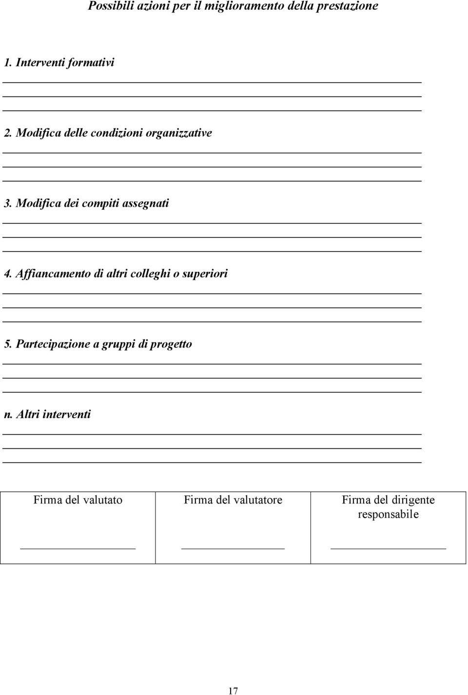 Affiancamento di altri colleghi o superiori 5. Partecipazione a gruppi di progetto n.