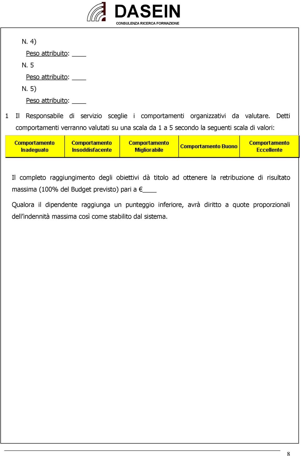 Detti comportamenti verranno valutati su una scala da 1 a 5 secondo la seguenti scala di valori: Il completo raggiungimento degli