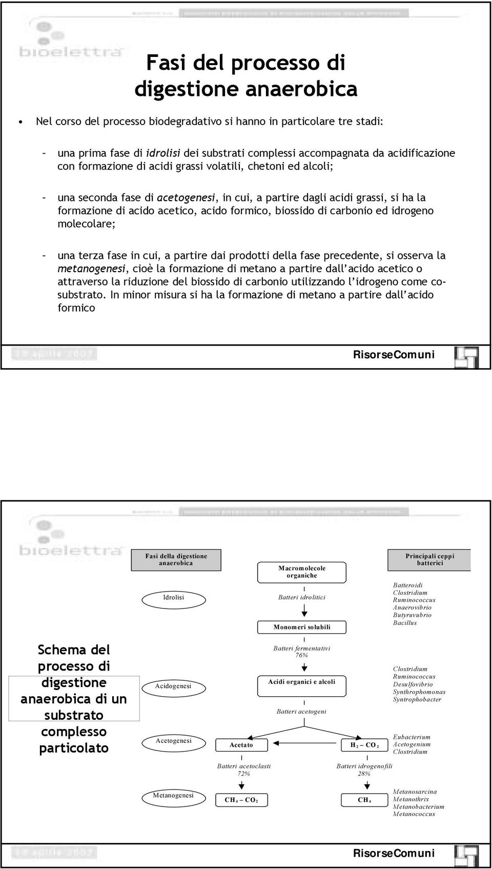 carbonio ed idrogeno molecolare; una terza fase in cui, a partire dai prodotti della fase precedente, si osserva la metanogenesi, cioè la formazione di metano a partire dall acido acetico o