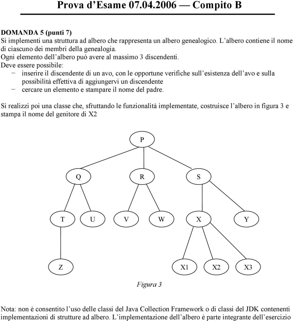 Deve essere possibile: inserire il discendente di un avo, con le opportune verifiche sull esistenza dell avo e sulla possibilità effettiva di aggiungervi un discendente cercare un elemento e stampare