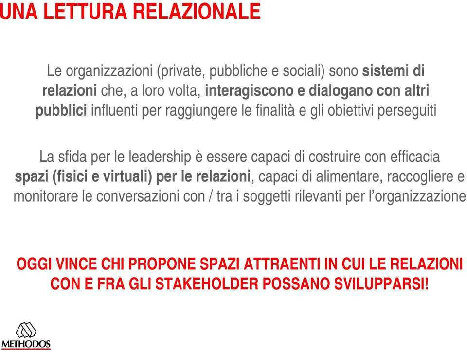 costruire con efficacia spazi (fisici e virtuali) per le relazioni, capaci di alimentare, raccogliere e monitorare le conversazioni con /