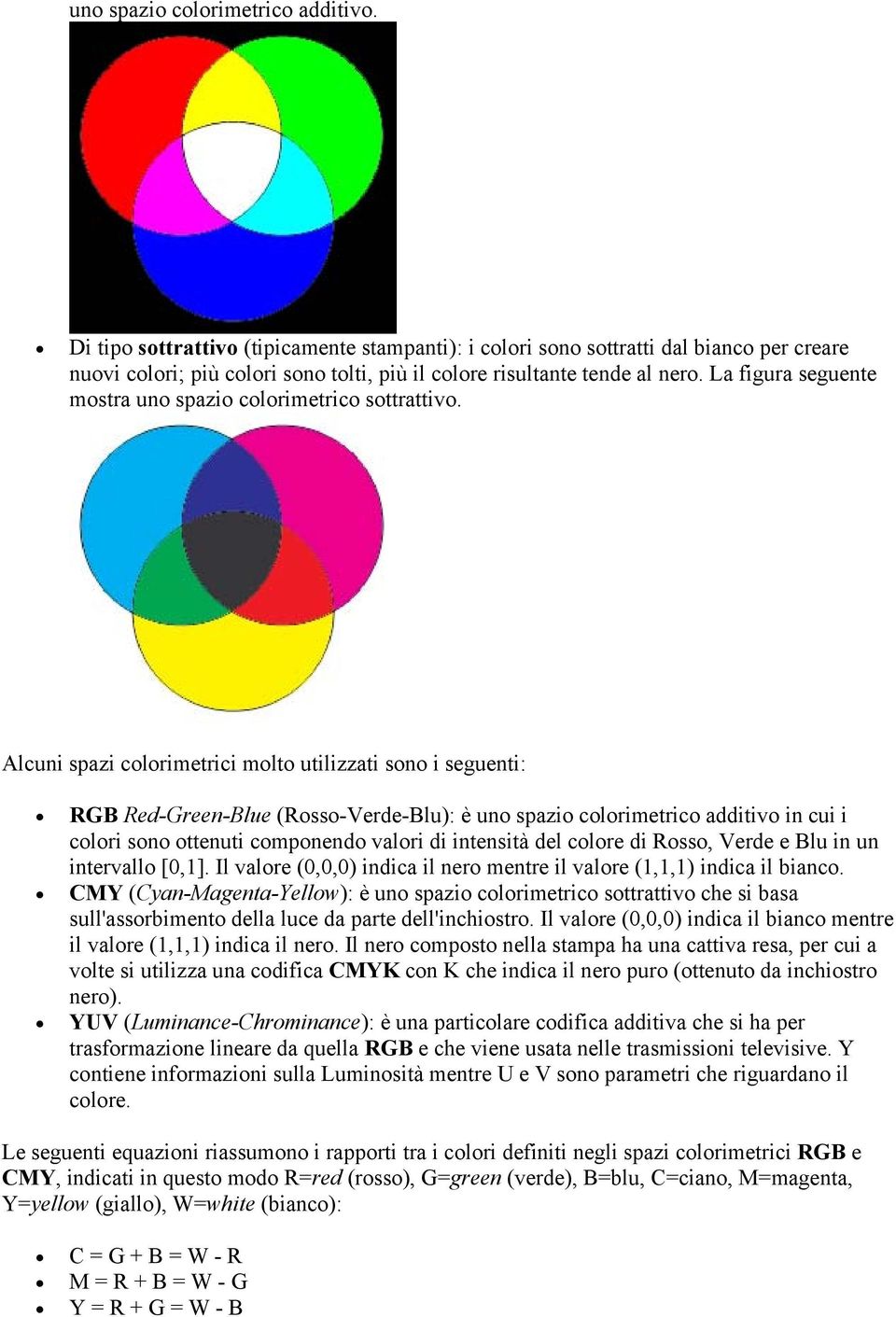 La figura seguente mostra uno spazio colorimetrico sottrattivo.