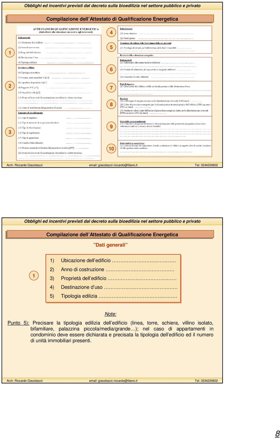 Punto 5): Precisare la tipologia edilizia dell edificio (linea, torre, schiera, villino isolato, bifamiliare, palazzina piccola/media/grande