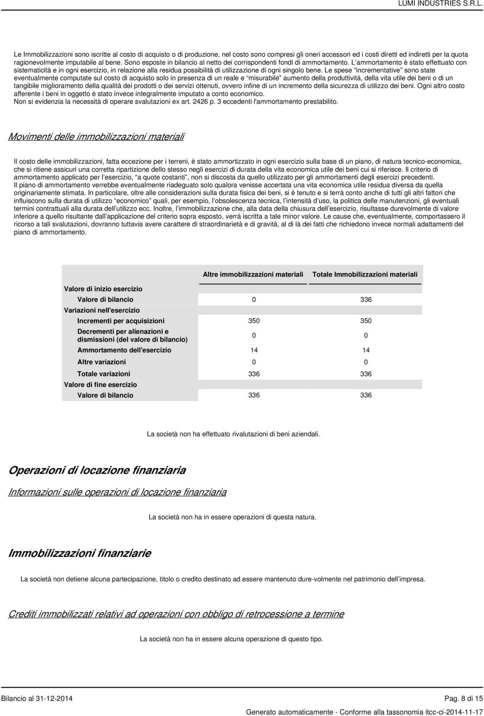 L ammortamento è stato effettuato con sistematicità e in ogni esercizio, in relazione alla residua possibilità di utilizzazione di ogni singolo bene.