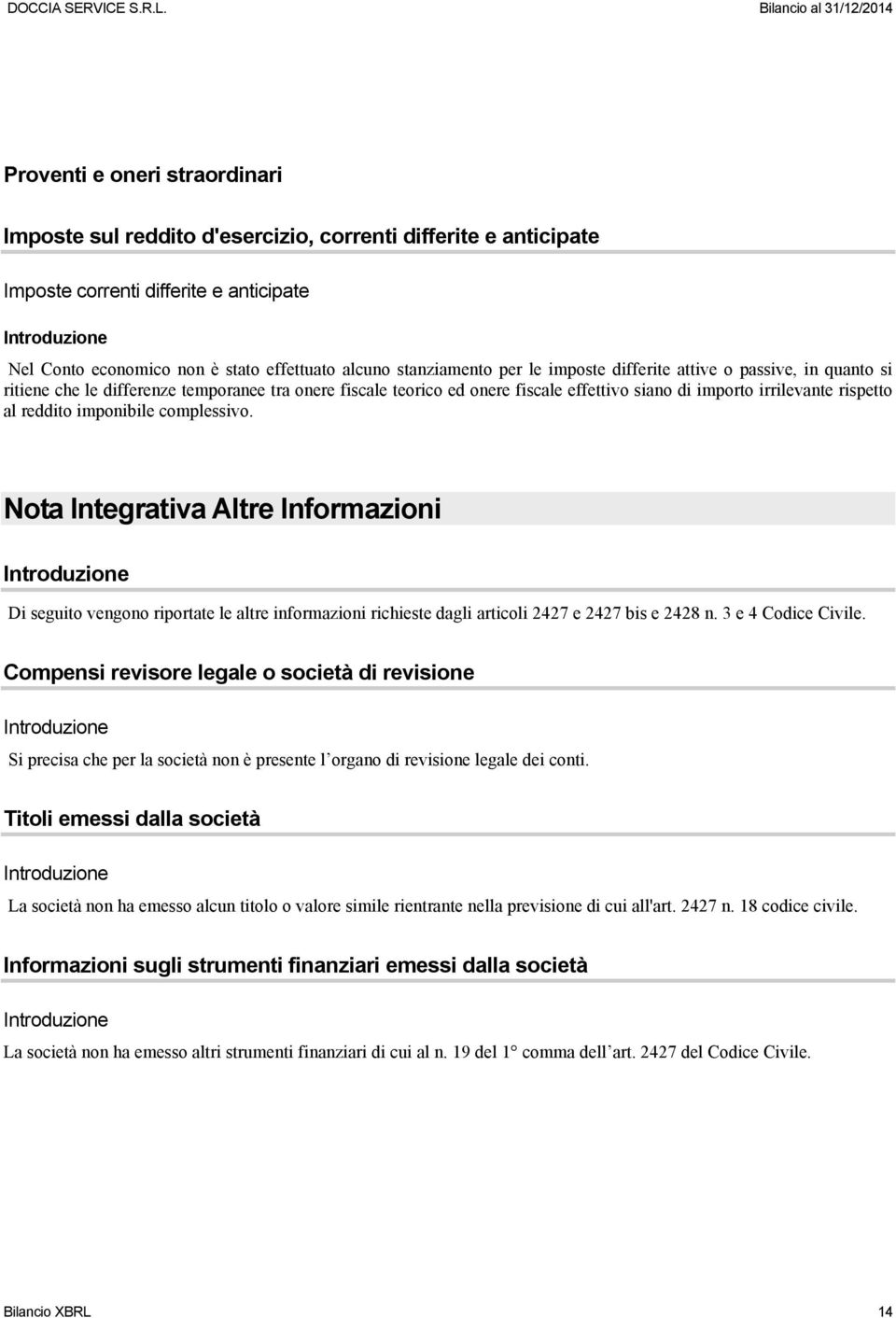 imponibile complessivo. Nota Integrativa Altre Informazioni Di seguito vengono riportate le altre informazioni richieste dagli articoli 2427 e 2427 bis e 2428 n. 3 e 4 Codice Civile.