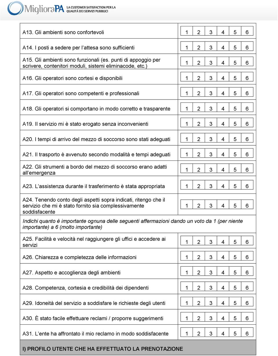 I tempi di arriv del mezz di sccrs sn stati adeguati A21. Il trasprt è avvenut secnd mdalità e tempi adeguati A22. Gli strumenti a brd del mezz di sccrs eran adatti all emergenza A23.