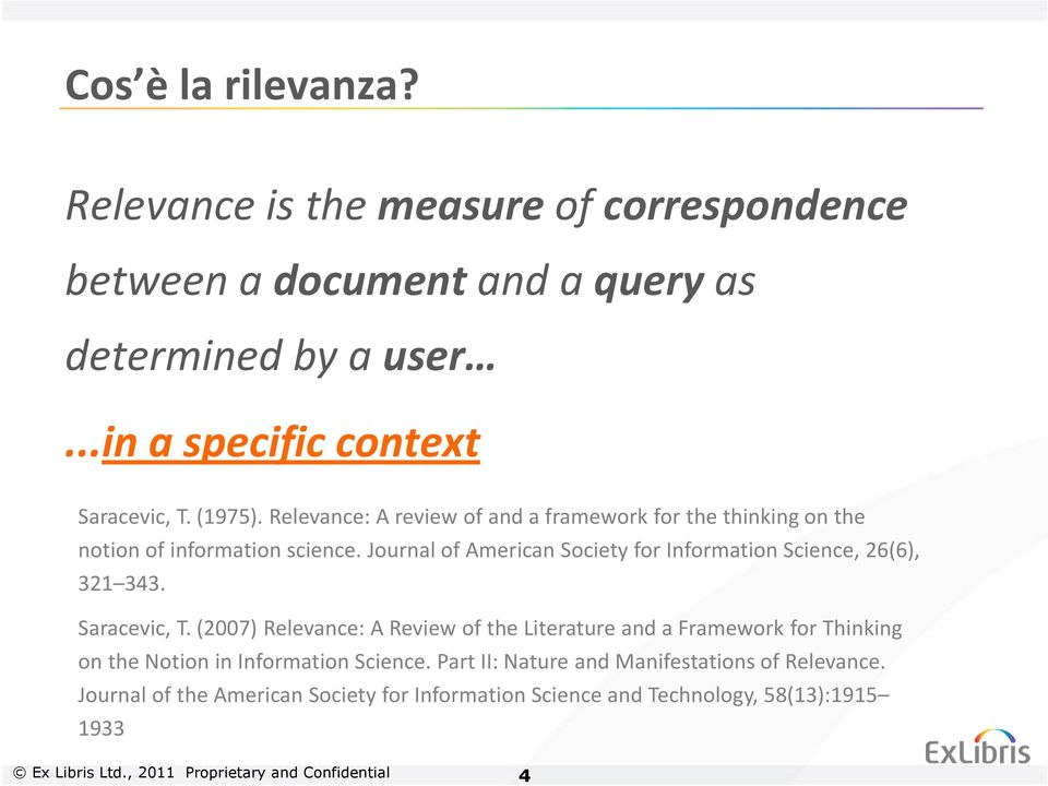 Journal of American Society for Information Science, 26(6), 321 343. Saracevic, T.