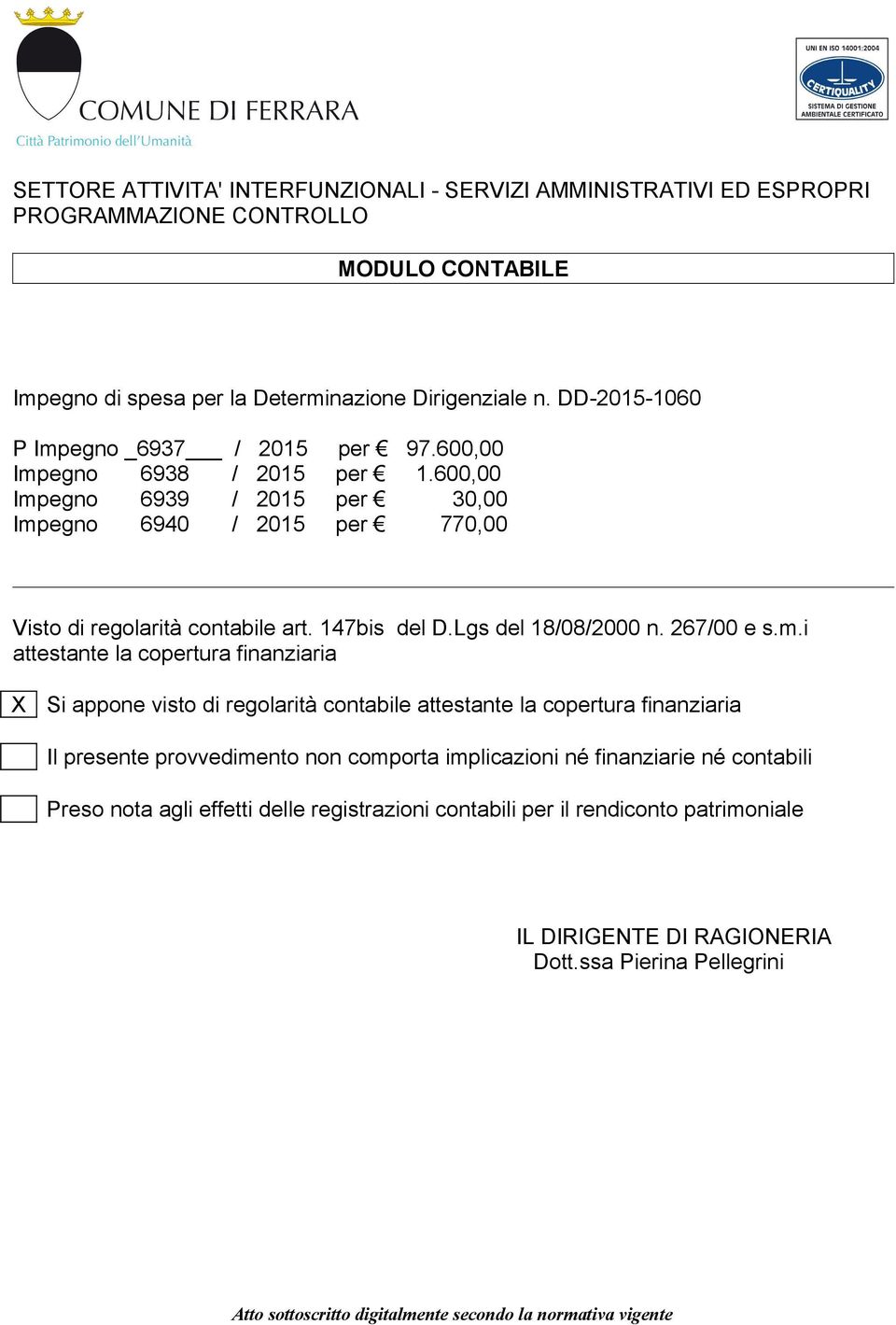 147bis del D.Lgs del 18/08/2000 n. 267/00 e s.m.