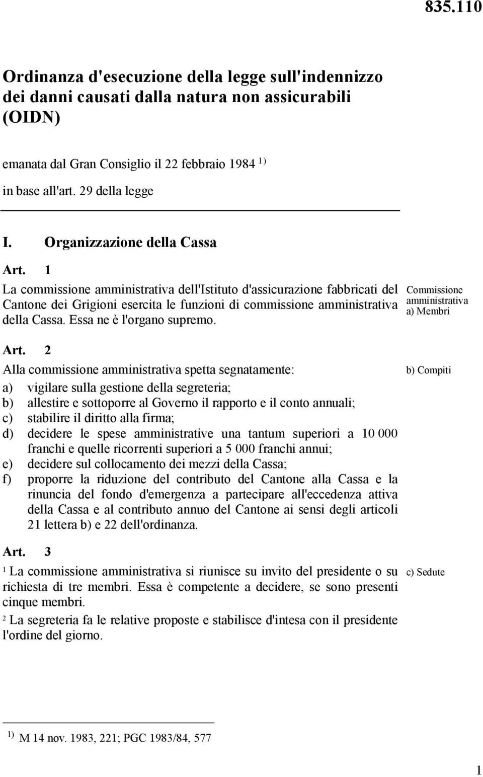 Essa ne è l'organo supremo. Commissione amministrativa a) Membri Art.