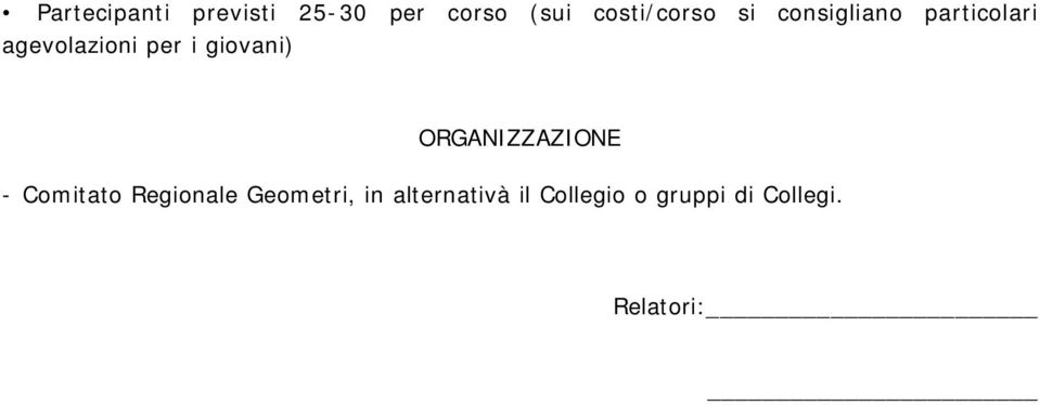 per i giovani) ORGANIZZAZIONE - Comitato Regionale