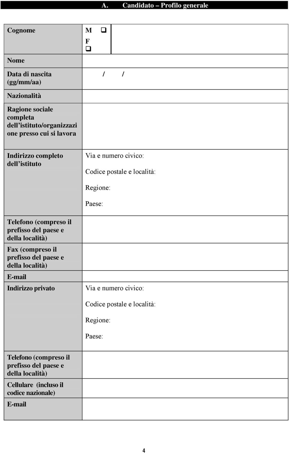 il prefisso del paese e della località) Fax (compreso il prefisso del paese e della località) E-mail Indirizzo privato Via e numero civico: