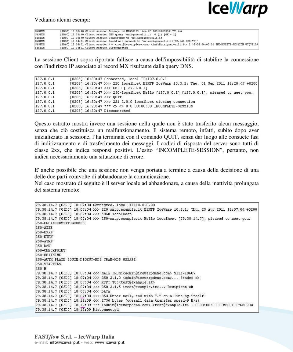 Il sistema remoto, infatti, subito dopo aver inizializzato la sessione, l ha terminata con il comando QUIT, senza dar luogo alle consuete fasi di indirizzamento e di trasferimento dei messaggi.