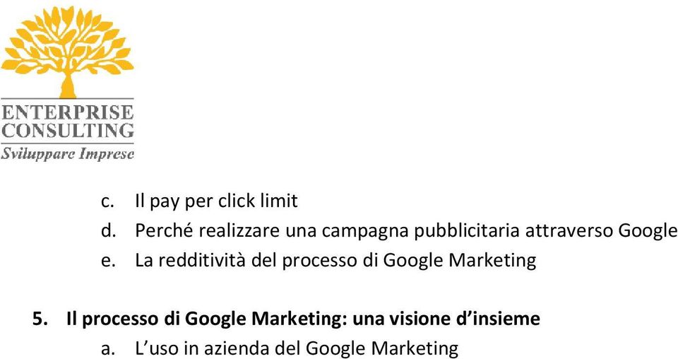 Google e. La redditività del processo di Google Marketing 5.