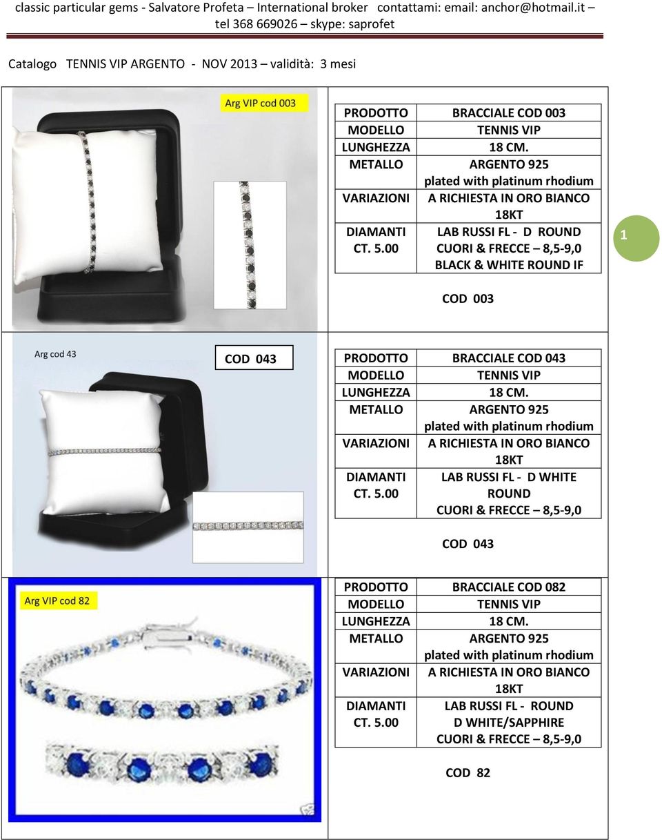 00 BLACK & WHITE IF 1 COD 003 COD 043 PRODOTTO BRACCIALE