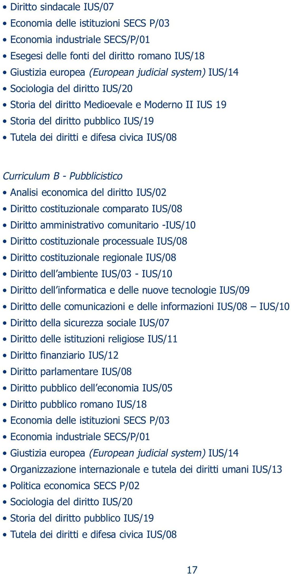 economica del diritto IUS/02 Diritto costituzionale comparato IUS/08 Diritto amministrativo comunitario -IUS/10 Diritto costituzionale processuale IUS/08 Diritto costituzionale regionale IUS/08