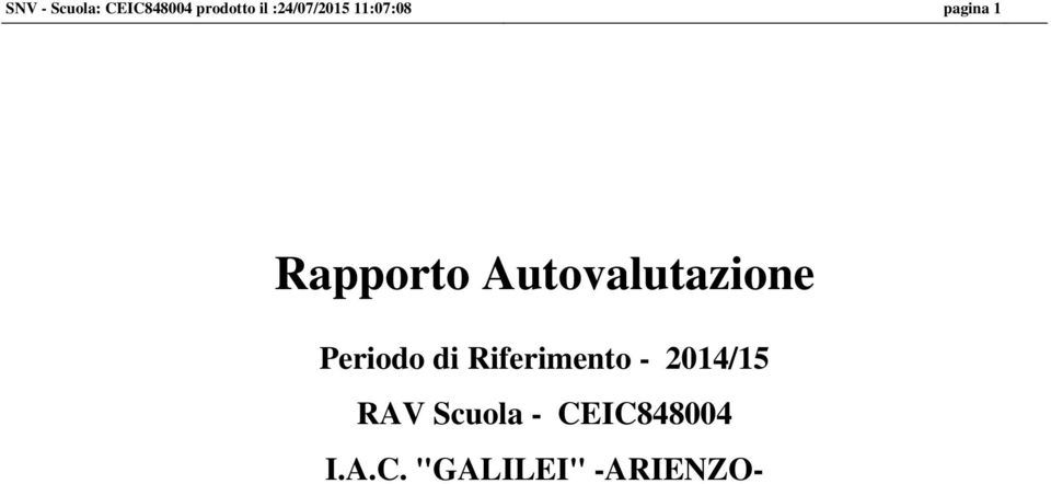 Autovalutazione Periodo di Riferimento