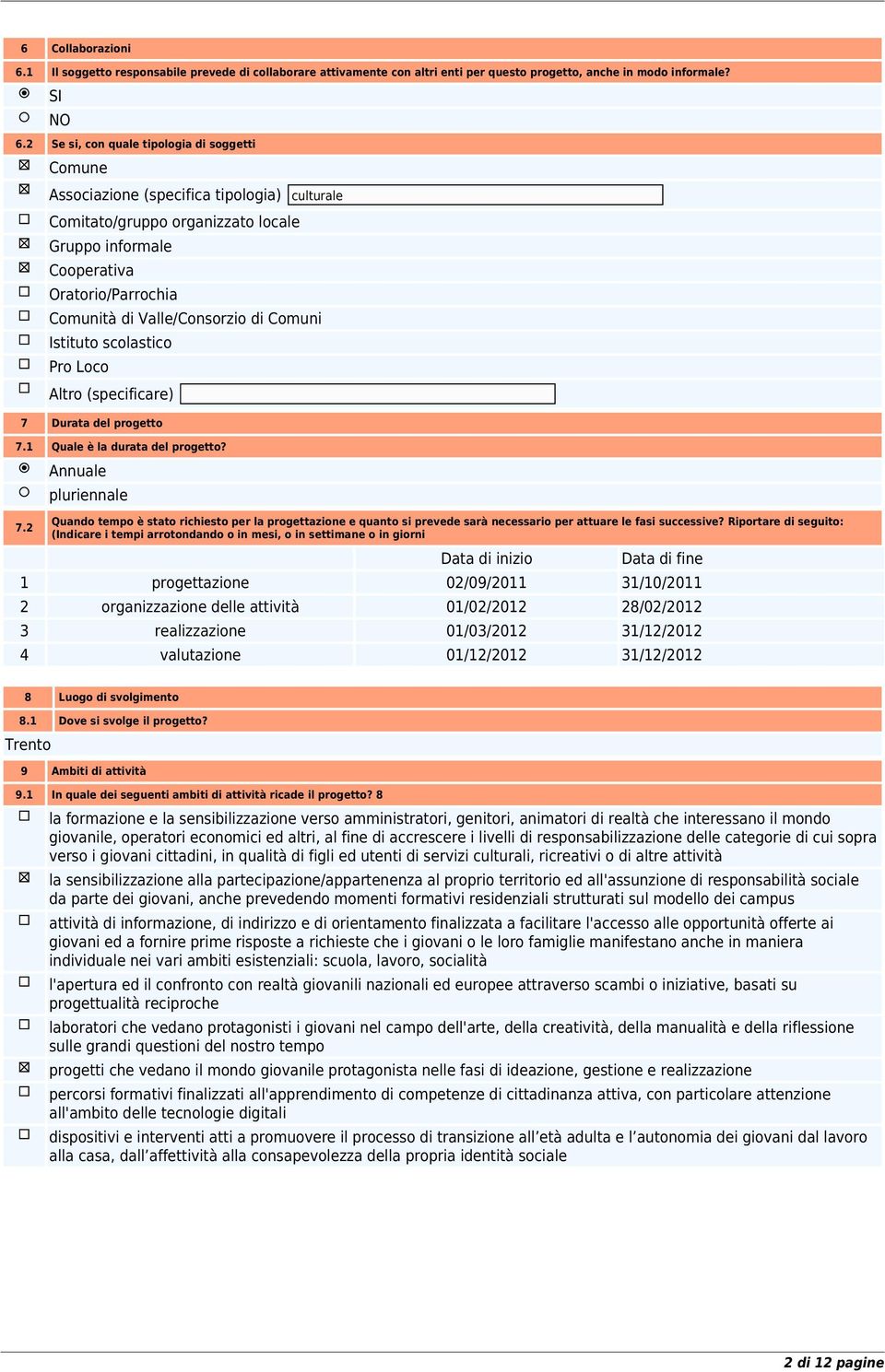 Valle/Consorzio di Comuni Istituto scolastico Pro Loco Altro (specificare) 7 