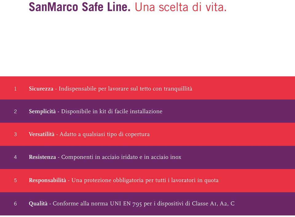 facile installazione 3 Versatilità - Adatto a qualsiasi tipo di copertura 4 Resistenza - Componenti in acciaio