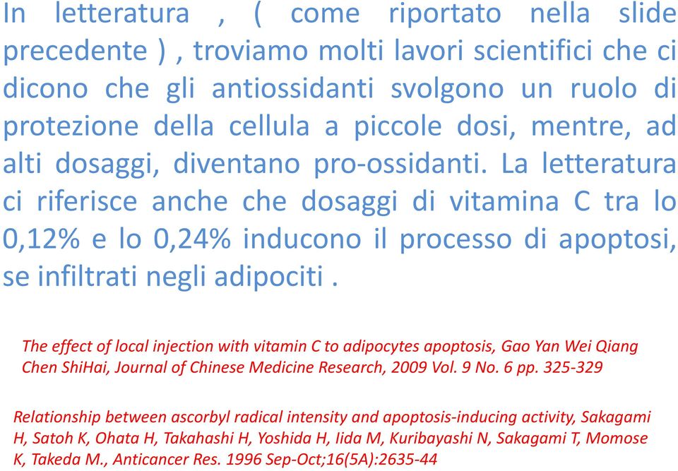 The effect of local injection with vitamin C to adipocytes apoptosis, Gao Yan Wei Qiang Chen ShiHai, Journal of Chinese Medicine Research, 2009 Vol. 9 No. 6 pp.