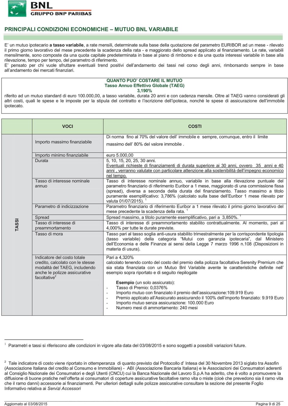 Le rate, variabili mensilmente, sono composte da una quota capitale predeterminata in base al piano di rimborso e da una quota interessi variabile in base alla rilevazione, tempo per tempo, del