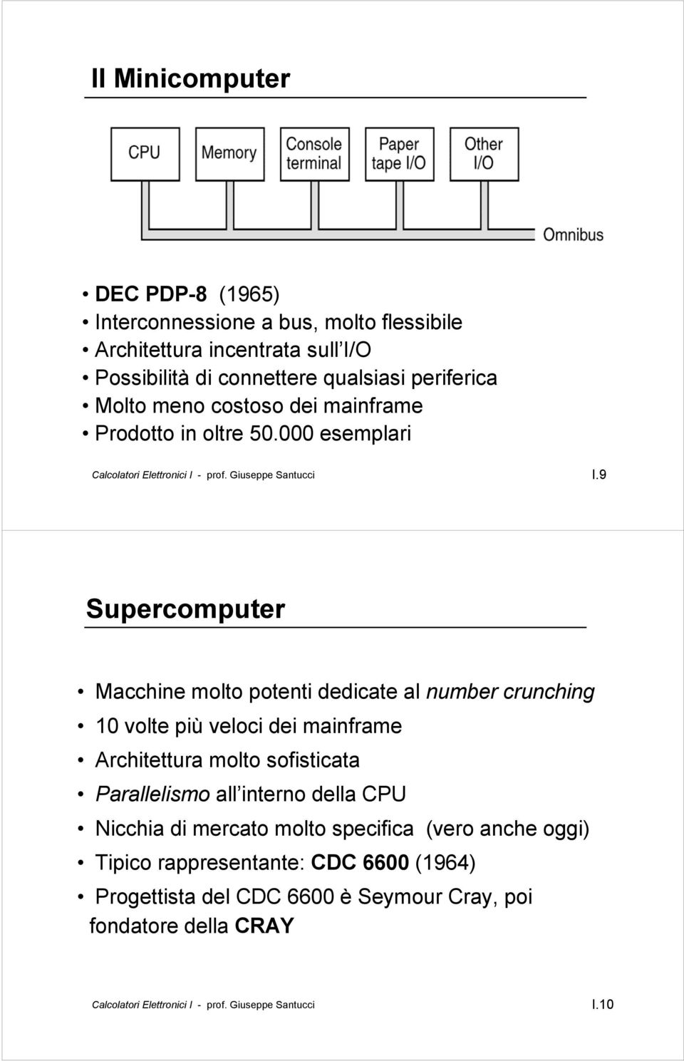 9 Supercomputer Macchine molto potenti dedicate al number crunching 10 volte più veloci dei mainframe Architettura molto sofisticata