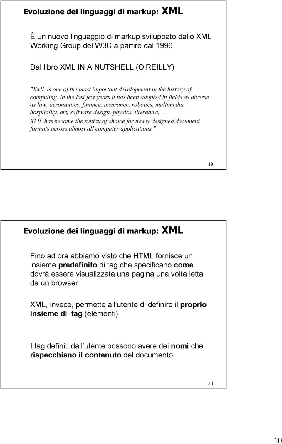 In the last few years it has been adopted in fields as diverse as law, aeronautics, finance, insurance, robotics, multimedia, hospitality, art, software design, physics, literature, XML has become