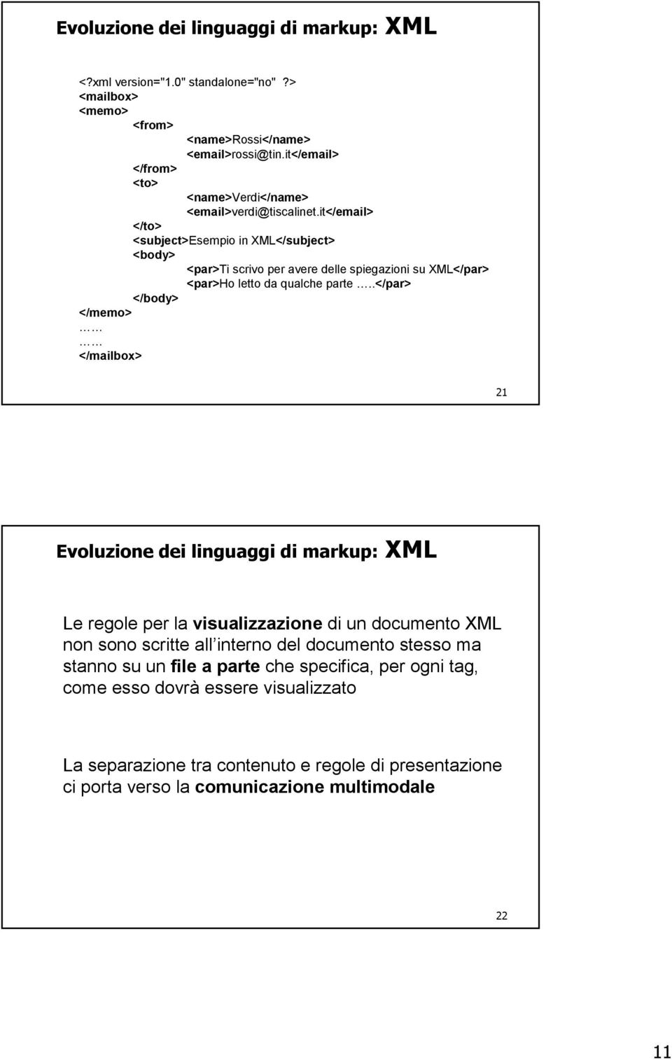 it</email> </to> <subject>esempio in XML</subject> <par>ti scrivo per avere delle spiegazioni su XML</par> <par>ho letto da qualche parte.
