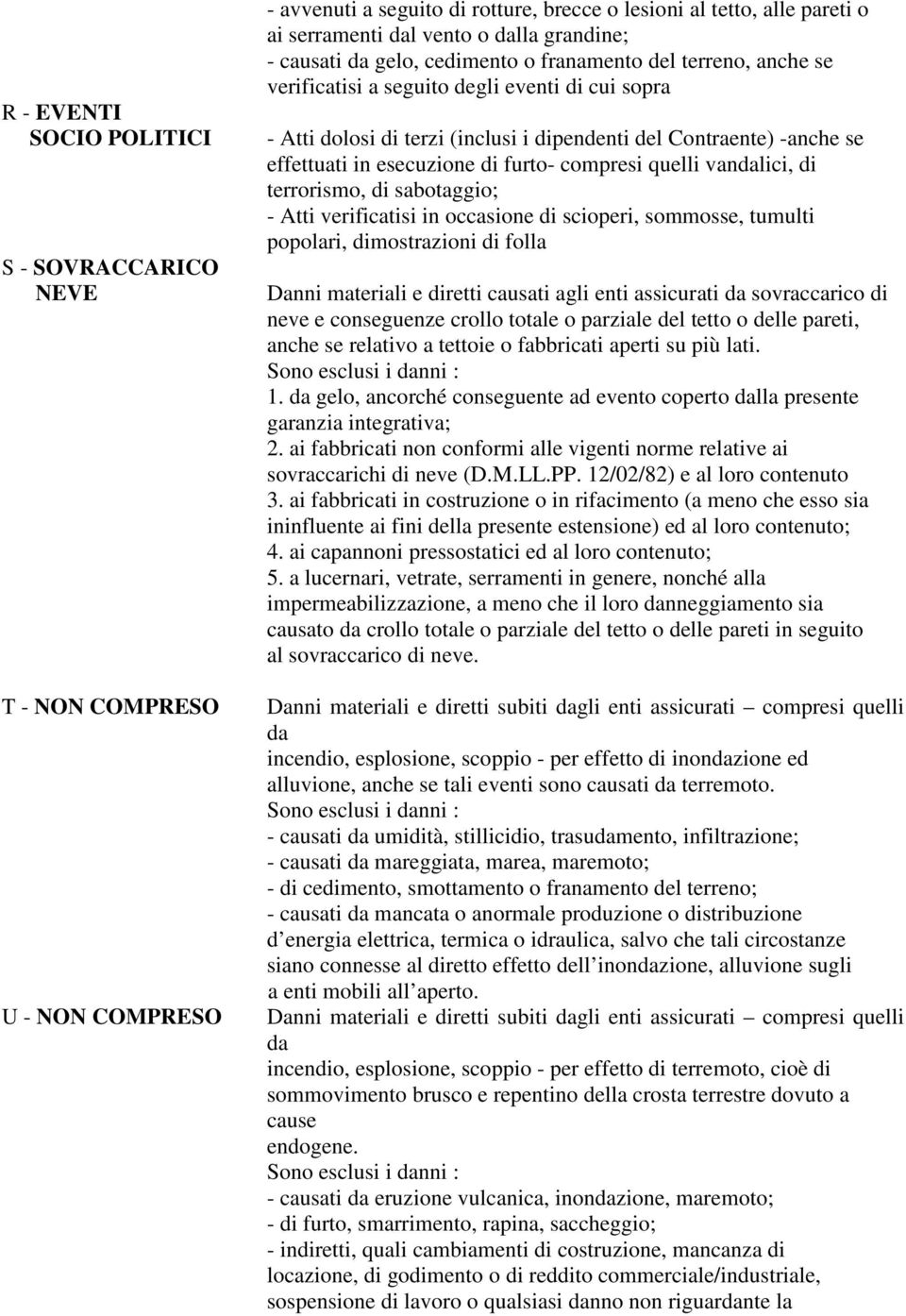 effettuati in esecuzione di furto- compresi quelli vandalici, di terrorismo, di sabotaggio; - Atti verificatisi in occasione di scioperi, sommosse, tumulti popolari, dimostrazioni di folla Danni