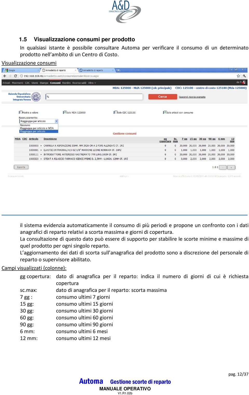 La consultazione di questo dato può essere di supporto per stabilire le scorte minime e massime di quel prodotto per ogni singolo reparto.