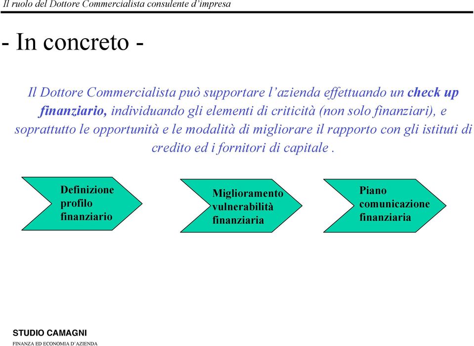 opportunità e le modalità di migliorare il rapporto con gli istituti di credito ed i fornitori di