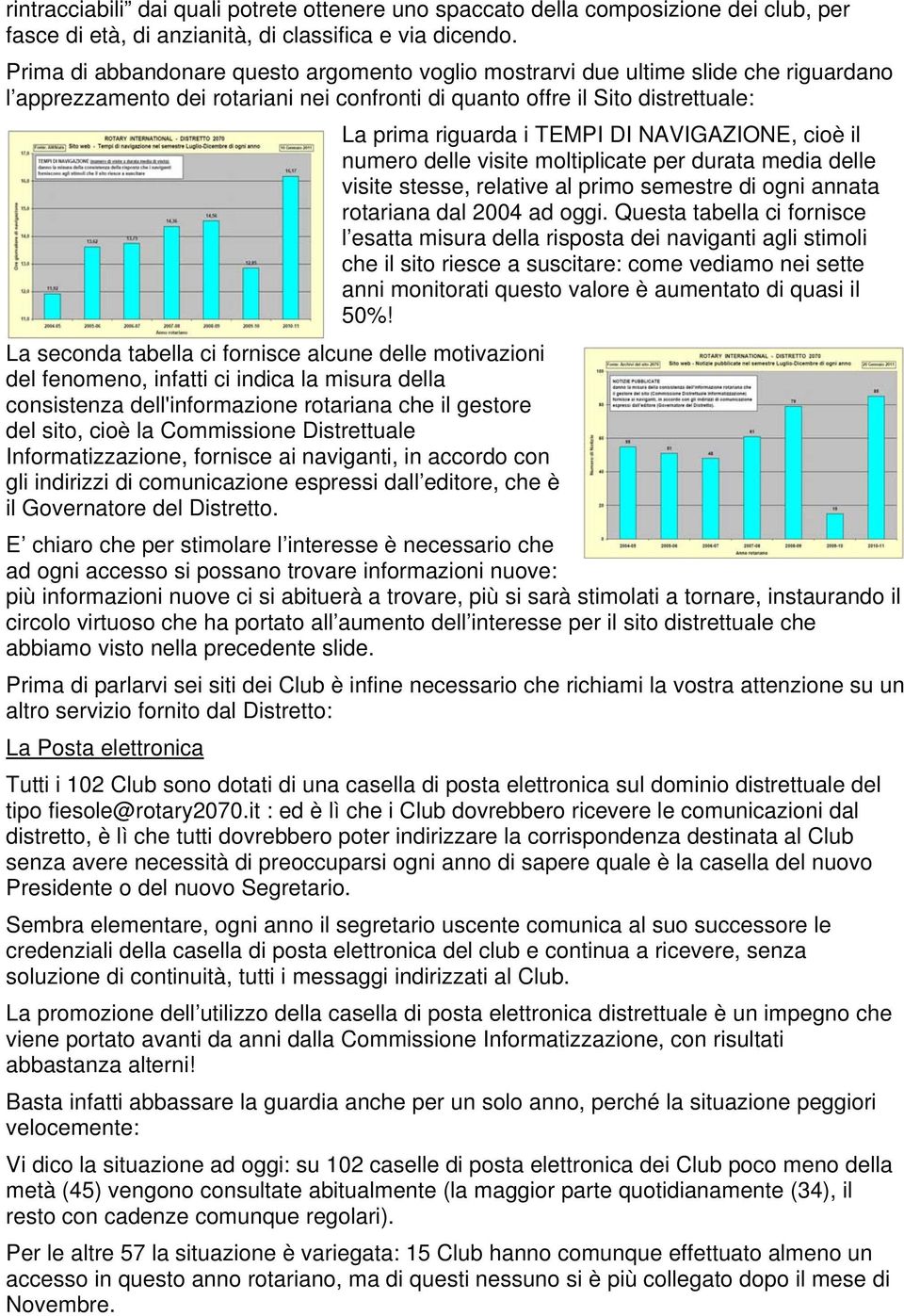 NAVIGAZIONE, cioè il numero delle visite moltiplicate per durata media delle visite stesse, relative al primo semestre di ogni annata rotariana dal 2004 ad oggi.