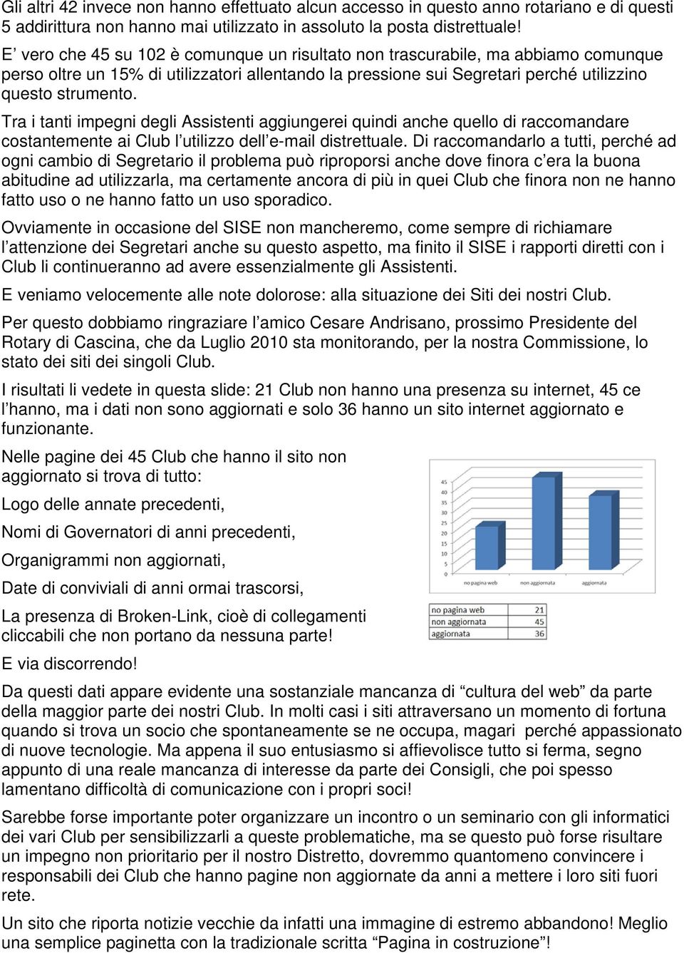 Tra i tanti impegni degli Assistenti aggiungerei quindi anche quello di raccomandare costantemente ai Club l utilizzo dell e-mail distrettuale.