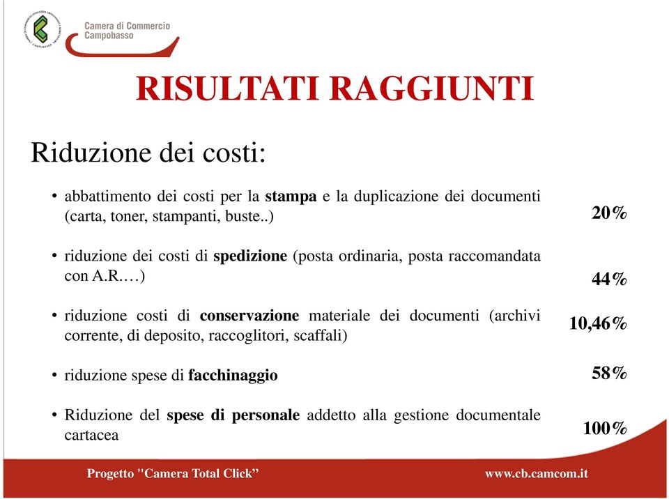 ) riduzione i costi di conservazione materiale di dei documenti (archivi i corrente, di deposito, raccoglitori,