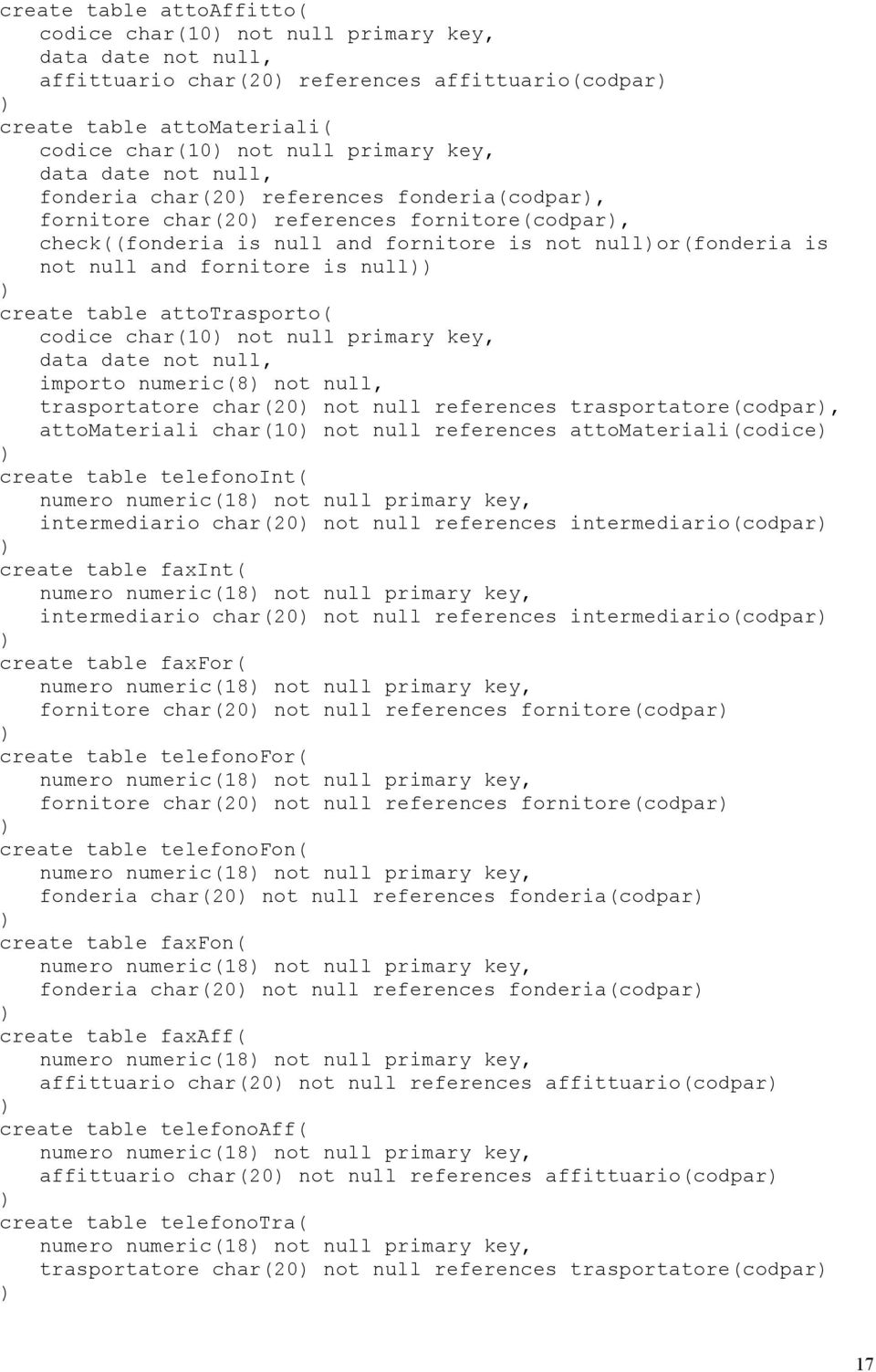 is null create table attotrasporto( codice char(10 not null primary key, data date not null, importo numeric(8 not null, trasportatore char(20 not null references trasportatore(codpar, attomateriali