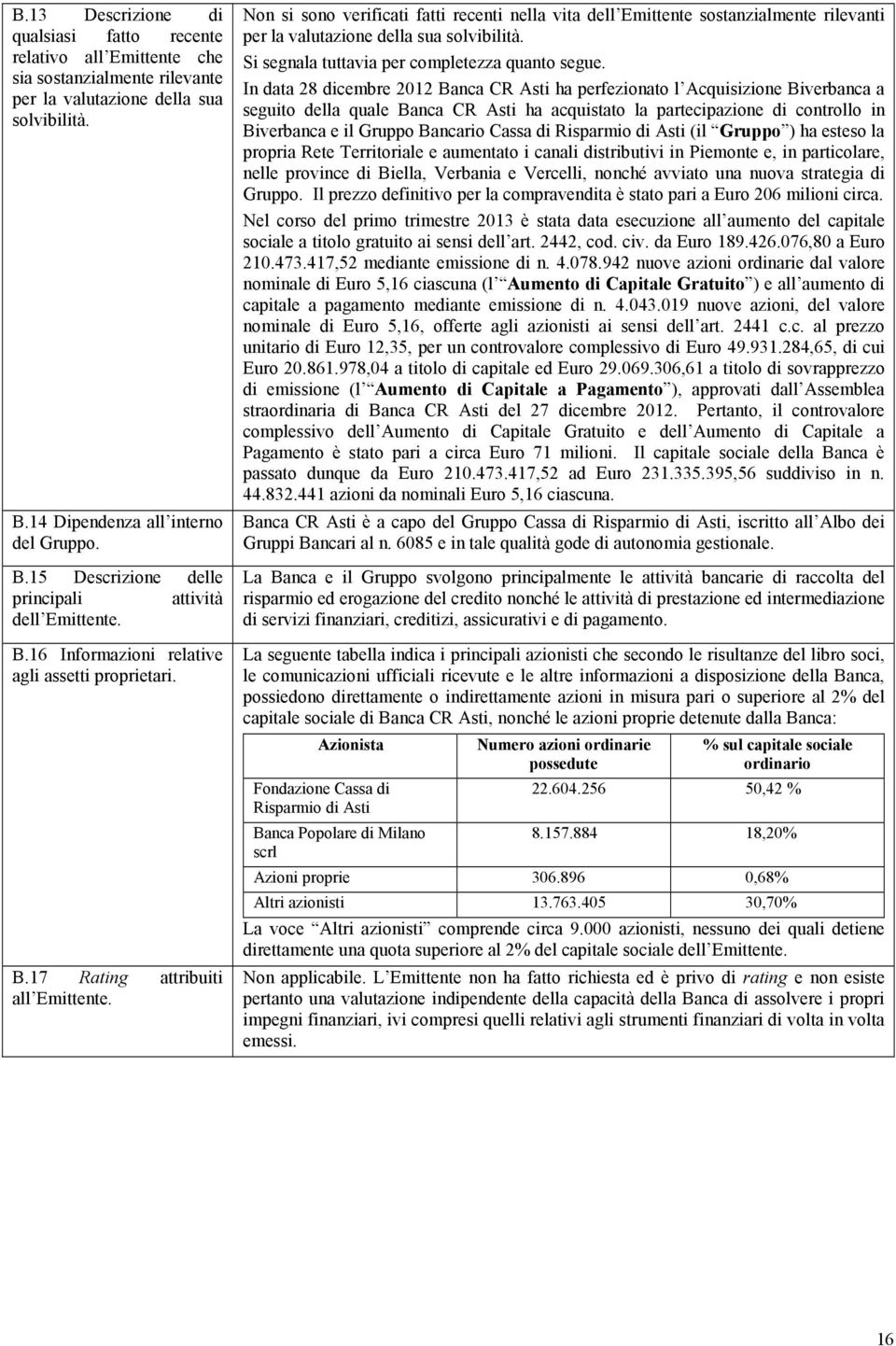 Non si sono verificati fatti recenti nella vita dell Emittente sostanzialmente rilevanti per la valutazione della sua solvibilità. Si segnala tuttavia per completezza quanto segue.