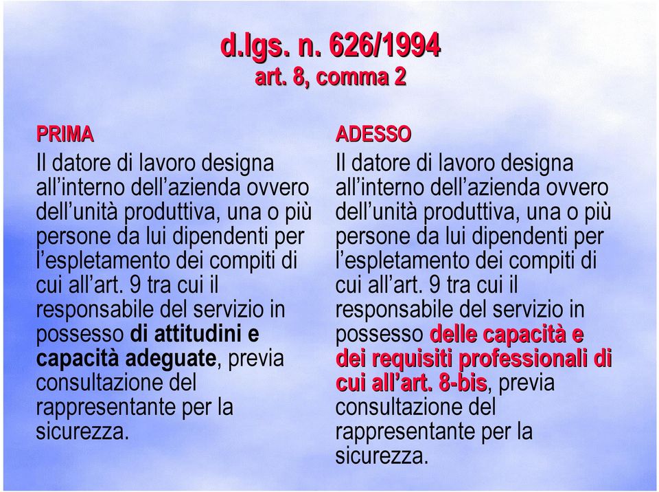 art. 9 tra cui il responsabile del servizio in possesso di attitudini e capacità adeguate, previa consultazione del rappresentante per la sicurezza.