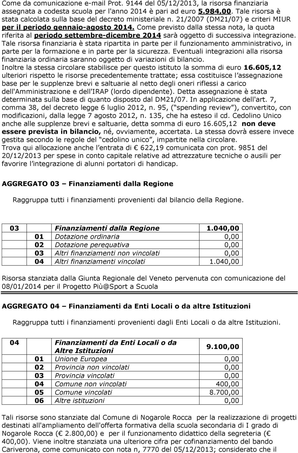 Cme previst dalla stessa nta, la quta riferita al perid settembre-dicembre 2014 sarà ggett di successiva integrazine.