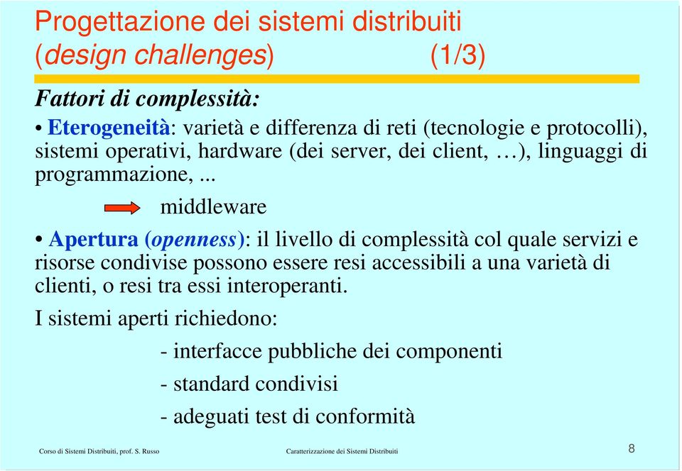 .. middleware Apertura (openness): il livello di complessità col quale servizi e risorse condivise possono essere resi accessibili a una varietà di clienti, o