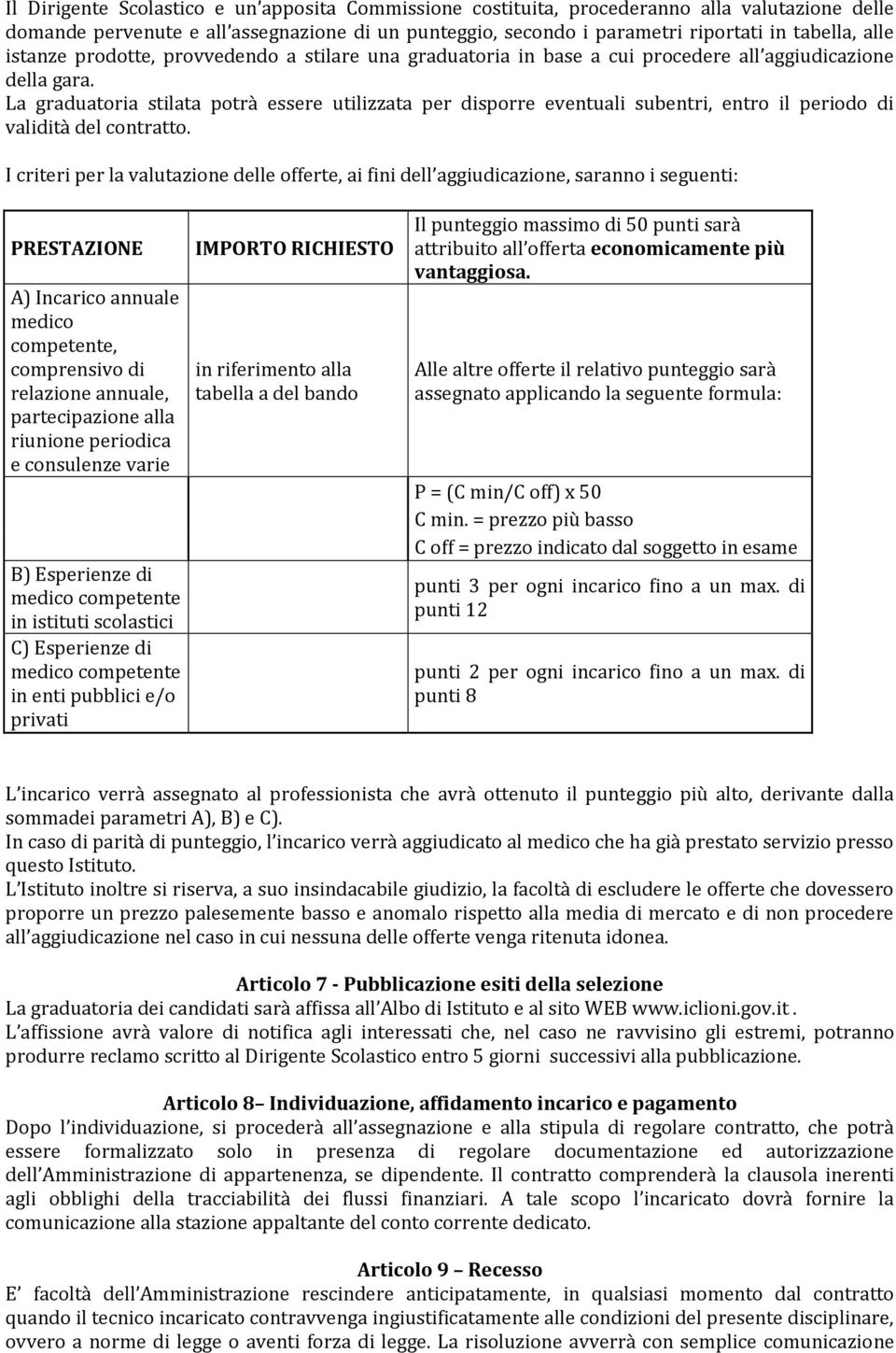 La graduatoria stilata potrà essere utilizzata per disporre eventuali subentri, entro il periodo di validità del contratto.