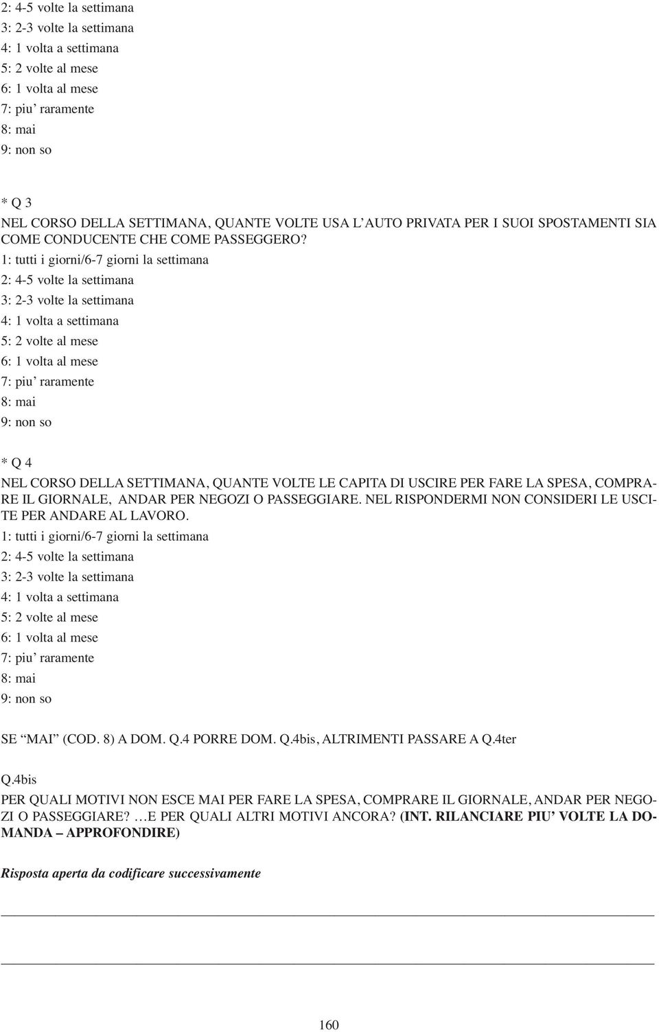 1: tutti i giorni/6-7 giorni la settimana 2: 4-5 volte la settimana 3: 2-3 volte la settimana 4: 1 volta a settimana 5: 2 volte al mese 6: 1 volta al mese 7: piu raramente 8: mai 9: non so * Q 4 NEL