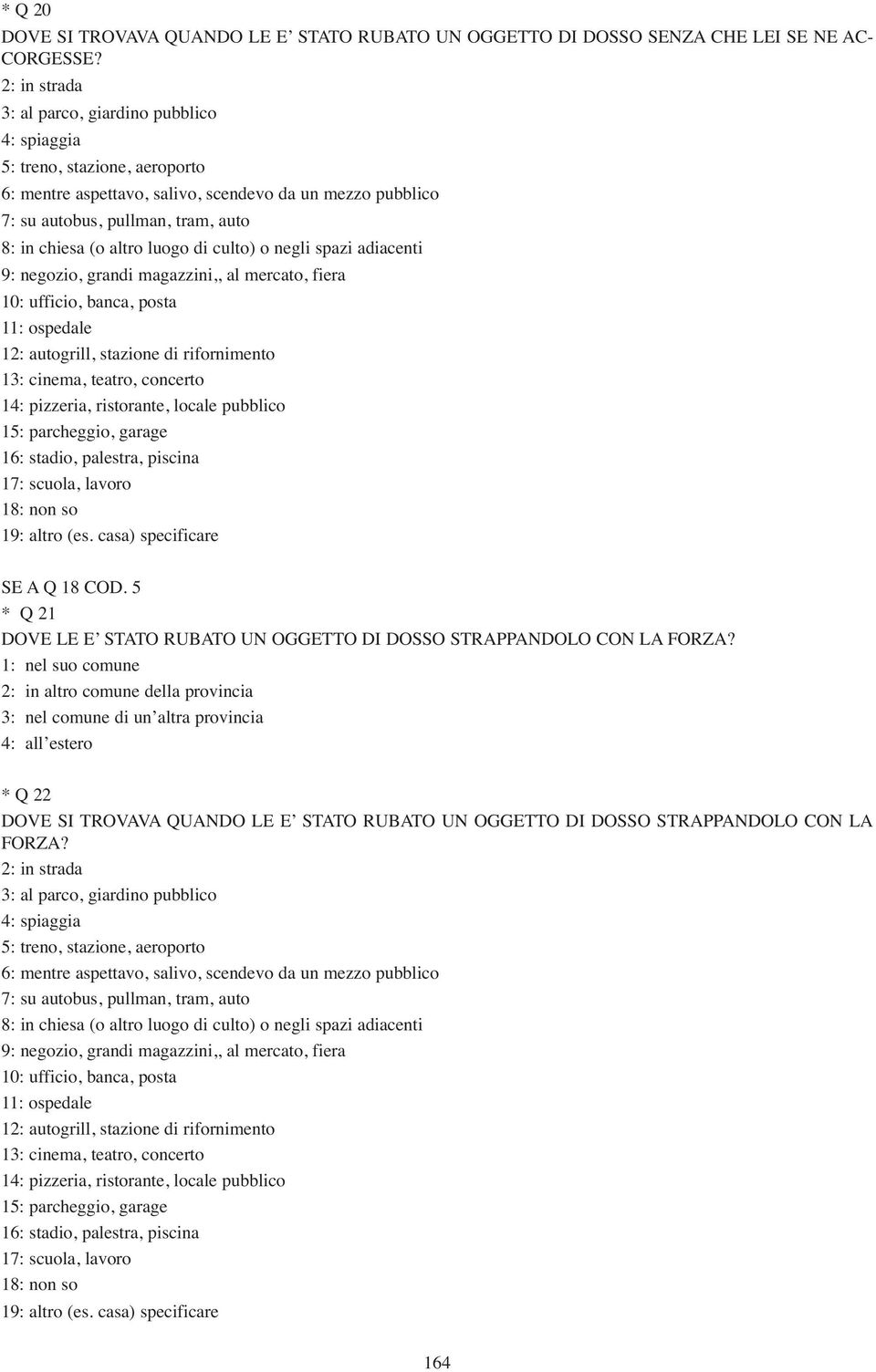 altro luogo di culto) o negli spazi adiacenti 9: negozio, grandi magazzini,, al mercato, fiera 10: ufficio, banca, posta 11: ospedale 12: autogrill, stazione di rifornimento 13: cinema, teatro,