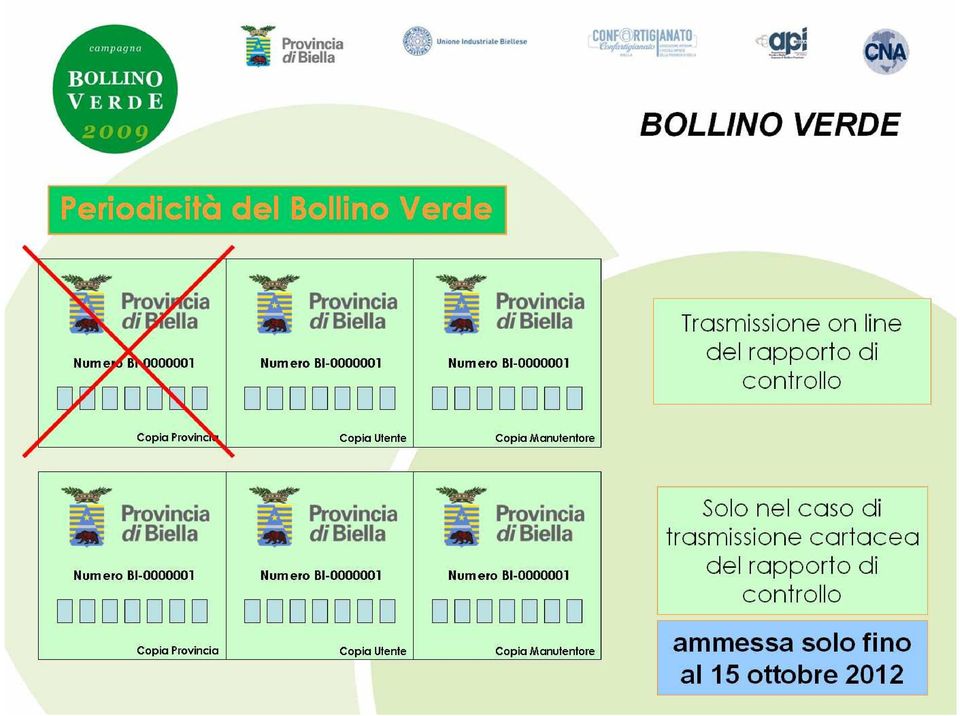 Trasmissione on line del rapporto di controllo Copia Manutentore Numero BI-0000001 Copia