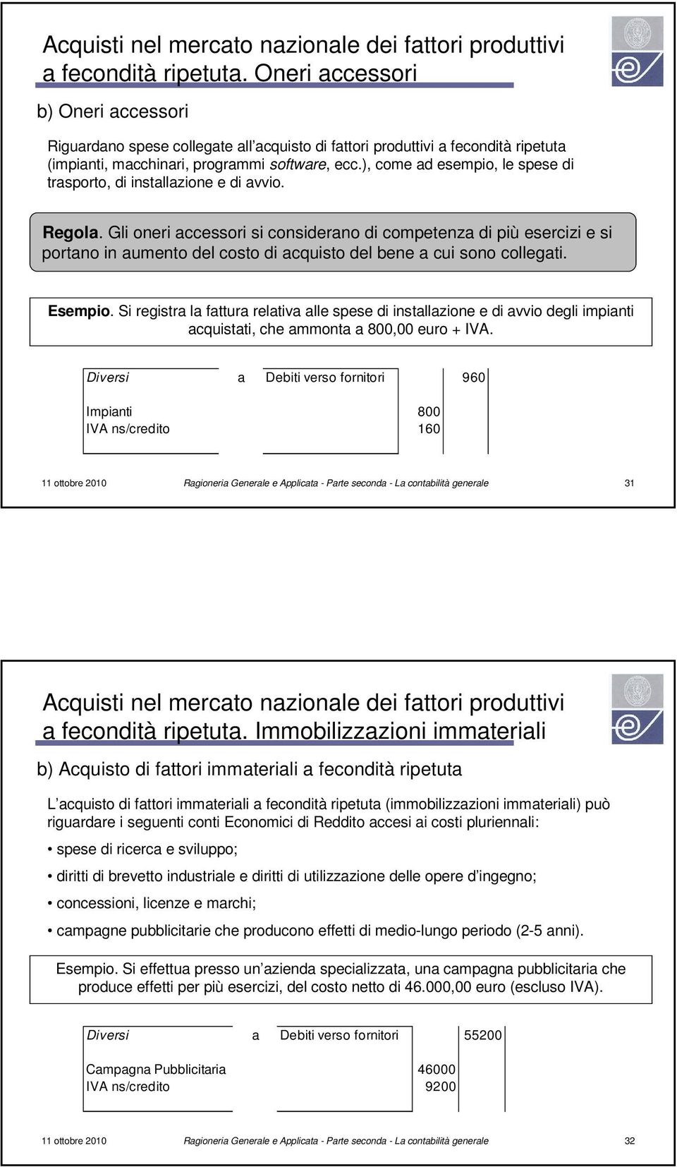 ), come ad esempio, le spese di trasporto, di installazione e di avvio. Regola.