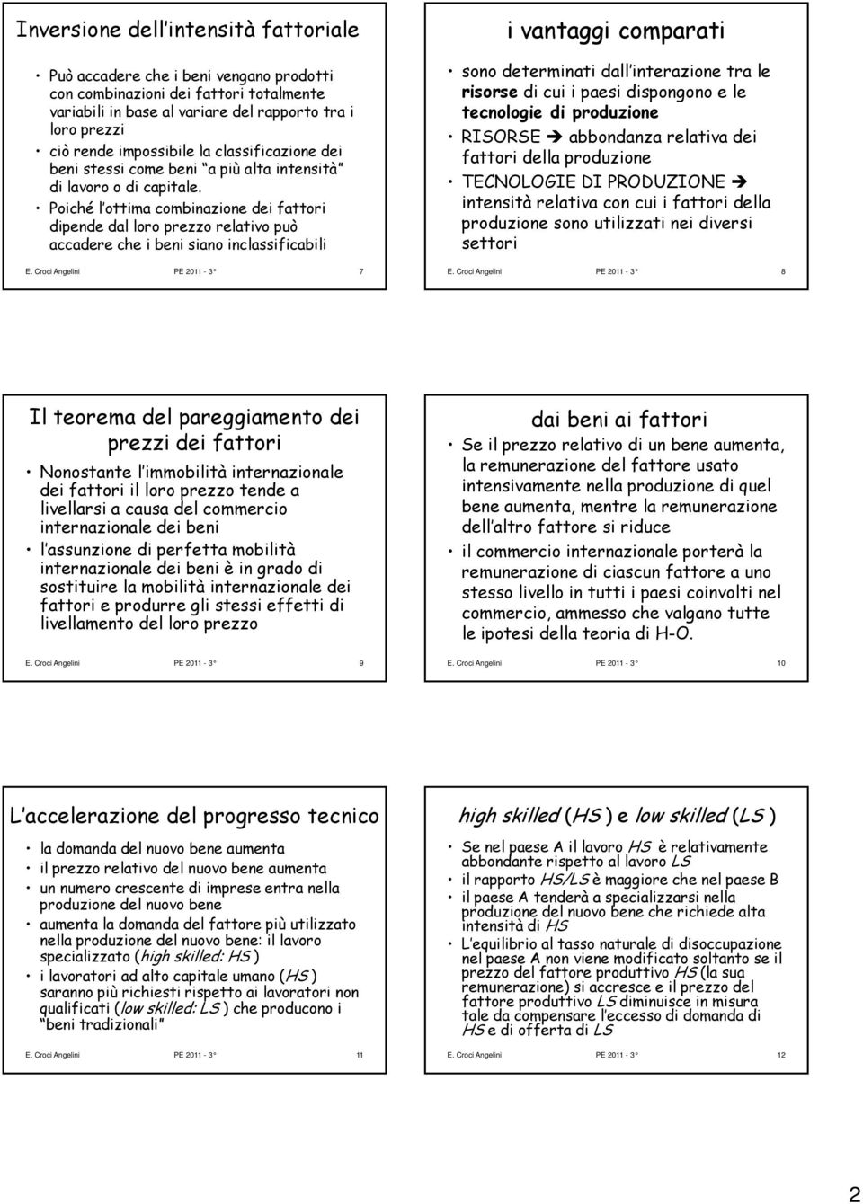 Croci Anglini PE 20-3 7 i vanaggi comparai sono drminai dall inrazion ra l risors di cui i pasi dispongono l cnologi di produzion RISORSE abbondanza rlaiva di faori dlla produzion TECNOLOGIE DI