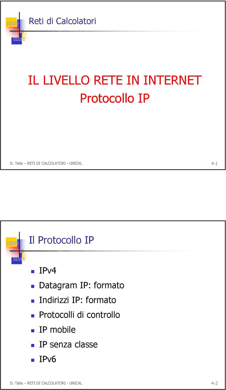 Datagram IP: formato Indirizzi IP: formato Protocolli di controllo